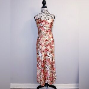 Utnisan Floral Satin Midi Dress Women’s XS Slit Romanticcore Soft Elegant Chic
